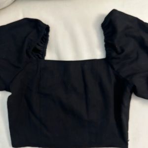 Linen black crop top